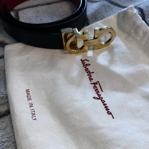 Salvatore Ferragamo Black Belt with Gold Buckle